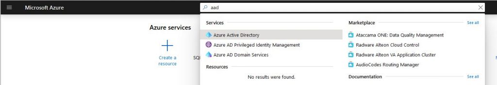 Wyszukiwanie na Azure usługi  AAD