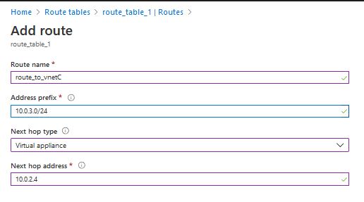 Add route to route table on Azure
