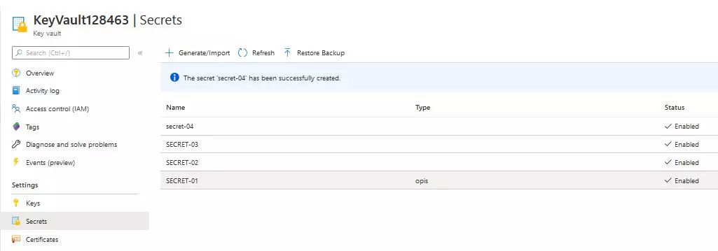 keyvault - secrets azure