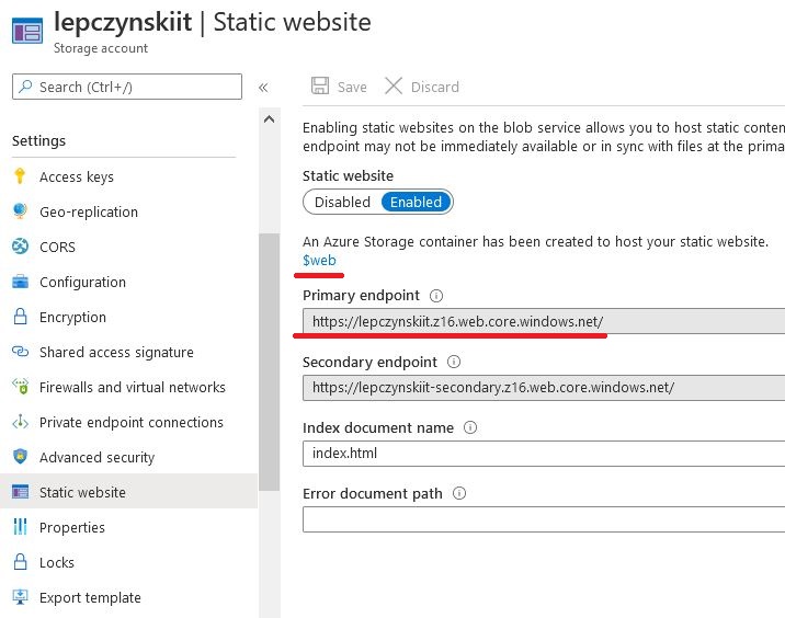 Azure Storage account static website