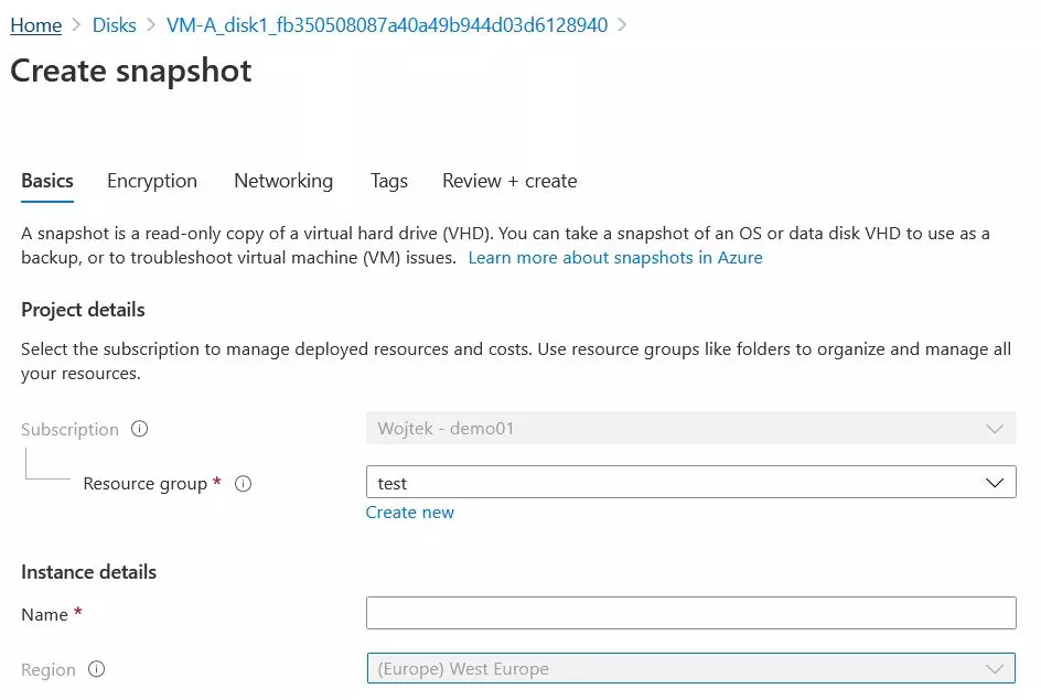 azure create snapshot basics