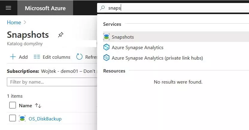 azure search snapshot