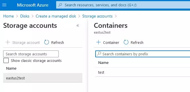 azure storage account add disk