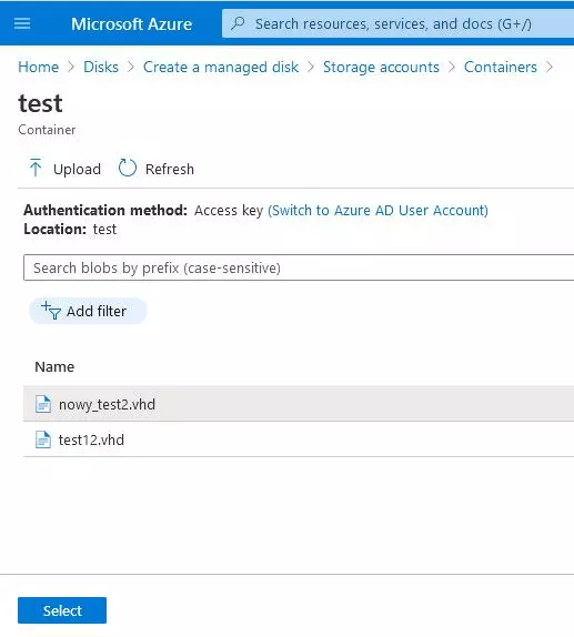 azure storage account containers image disk