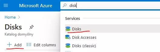 azure search and add disk