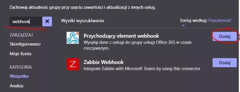 powiadomienia microsoft teams notifications webhook