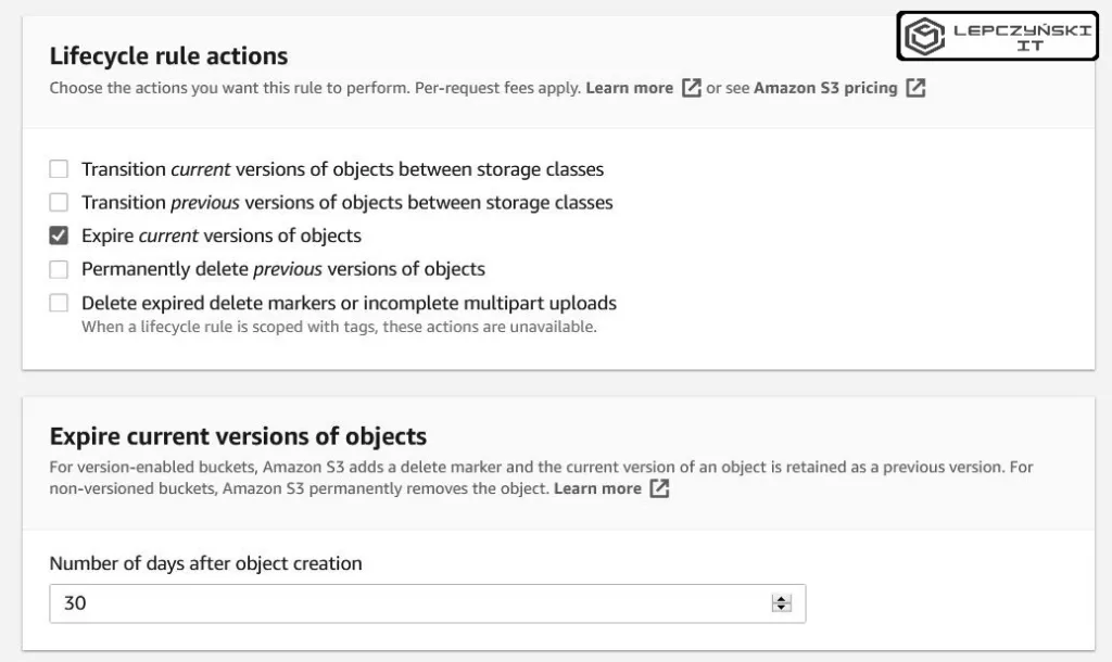aws s3 - lifecycle rule actions