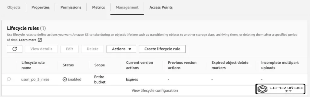 aws s3 - podsumowanie lifecycle