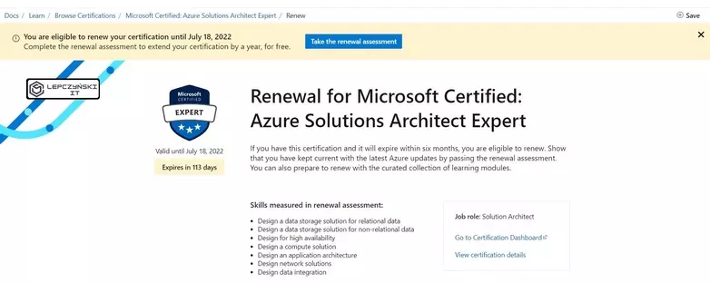 Azure renev certification solution architect