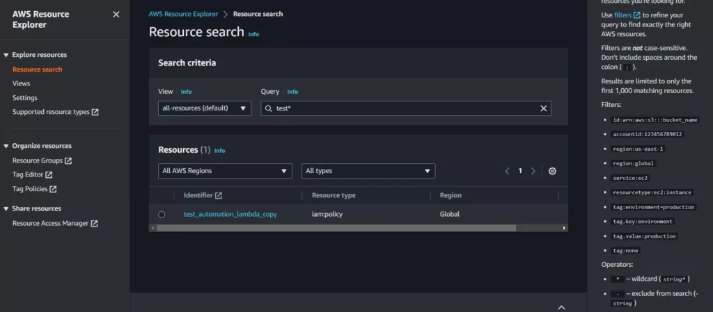 aws resource search