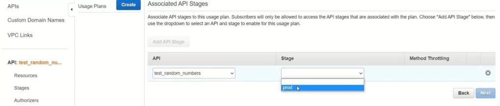 API - associated API stages