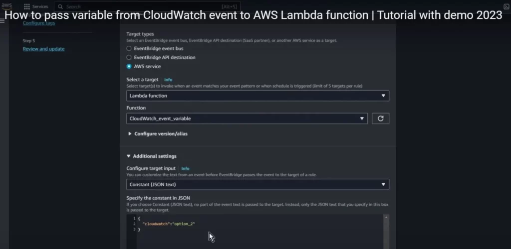 cloudwatch event variable constant JSON text